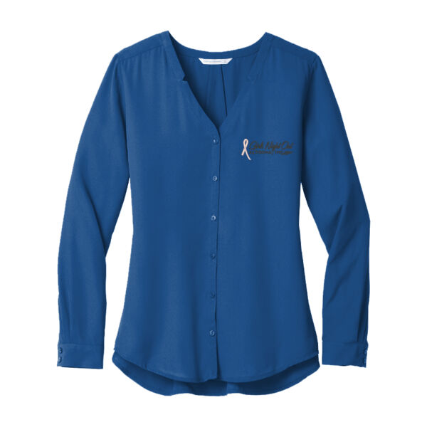 EMB - Ladies Long Sleeve Button Front Blouse Thumbnail
