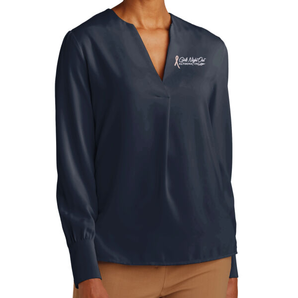 EMB - Women's Open Neck Satin Blouse Thumbnail